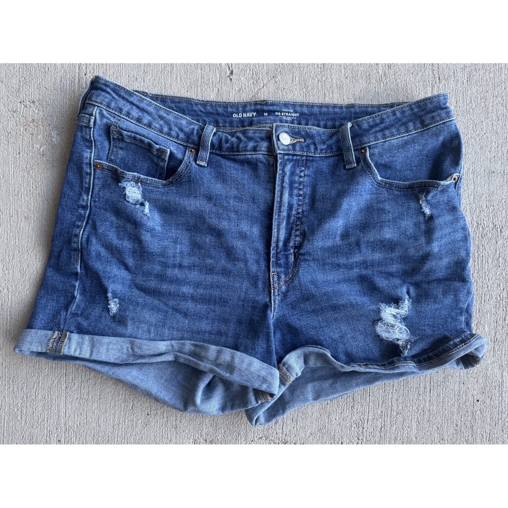 Old Navy High-Rise OG Straight Denim Jean Shorts size 16 Distressed Ripped